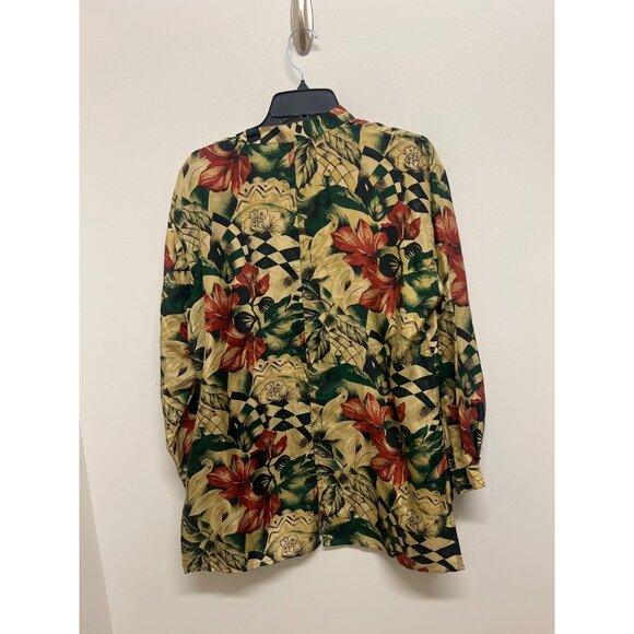 Vintage Laura Jayne 100% Silk Floral & Long Sleeve Button-Up Blouse Top M Multic - Picture 2 of 6